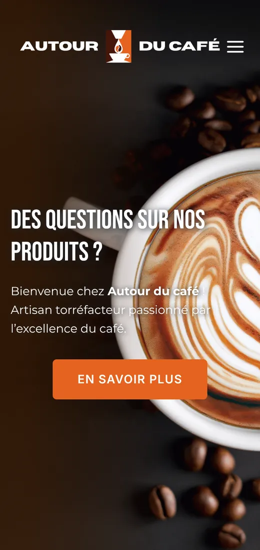 Page d’accueil du site Autour du café, sur mobile
