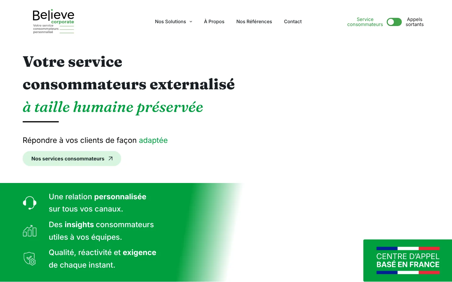 Page d’accueil du site Believe Corporate