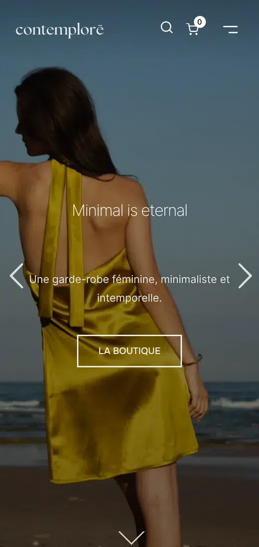 Page d’accueil du site Contemplorē, sur mobile