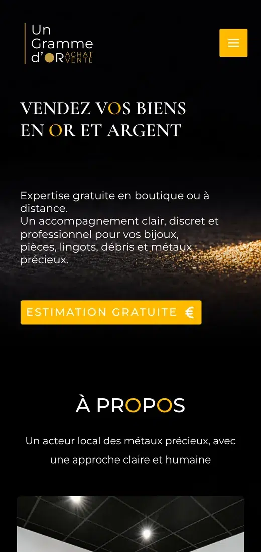 Page d’accueil du site Un gramme d’or, sur mobile