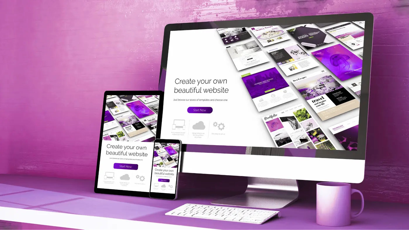 Maquettes d’un site web sur ordinateur, tablette et smartphone