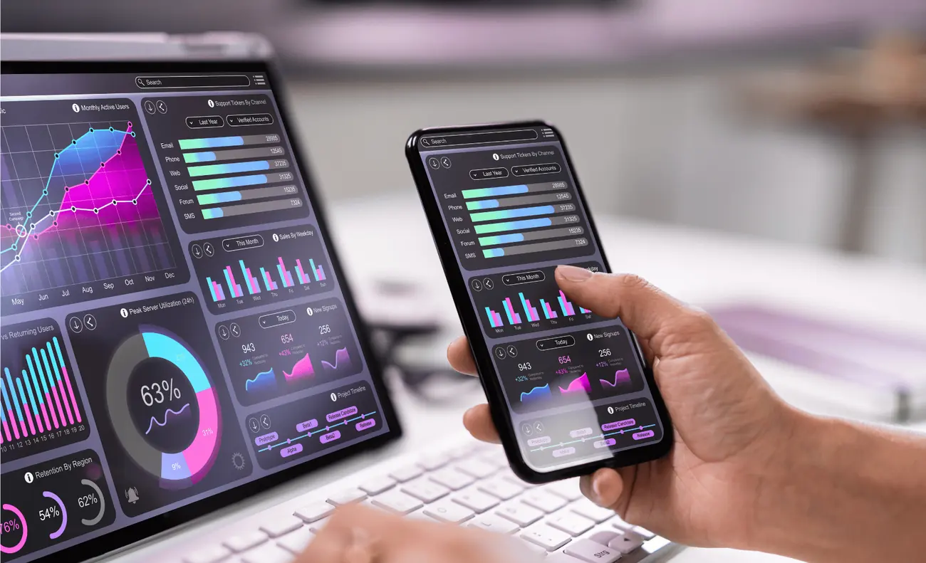 Tableau de bord de statistiques sur tablette et smartphone